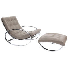 Chrome & Leather Rocking Chair and Ottoman