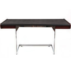 Cantilevered Rosewood Leather & Chrome Desk