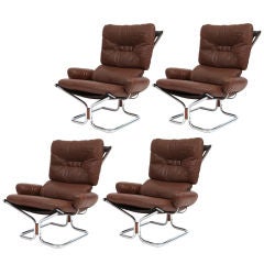 Seventies Rosewood Chrome & Leather Sling Chairs