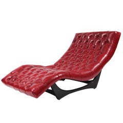 Red Leather & Ebonized Oak Chaise