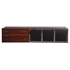 Harvey Probber Rosewood Chrome & Leather Floating Credenza