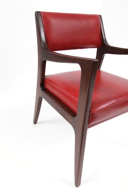 Eight Harvey Probber Mahogany and Leather Dining Chairs In Excellent Condition In Phoenix, AZ