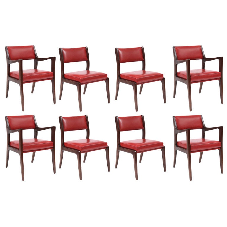 Eight Harvey Probber Mahogany and Leather Dining Chairs For Sale at 1stDibs