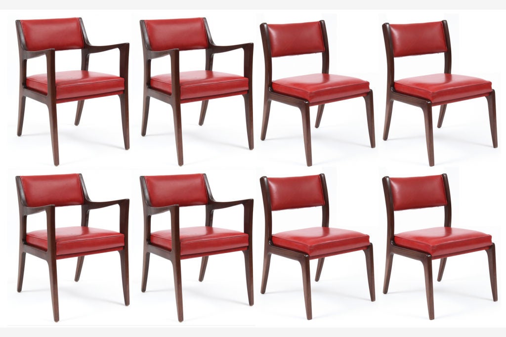 Eight Harvey Probber Mahogany and Leather Dining Chairs For Sale at 1stDibs