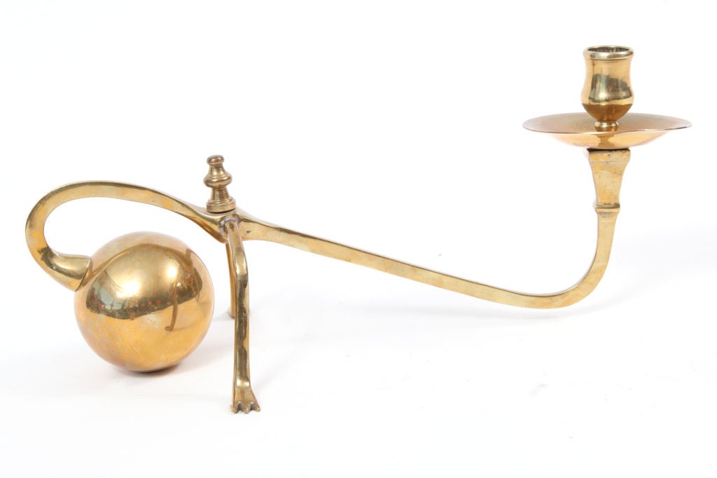 Whimsical 1950s Footed Brass Candleholders at 1stDibs