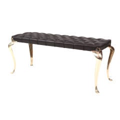 Button Tufted Leather & Polished Brass Bench
