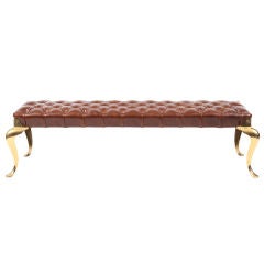 Tufted Leather & Brass Italian Bench