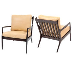 Handsome Sculpted Teak & Leather Danish Lounge Chairs