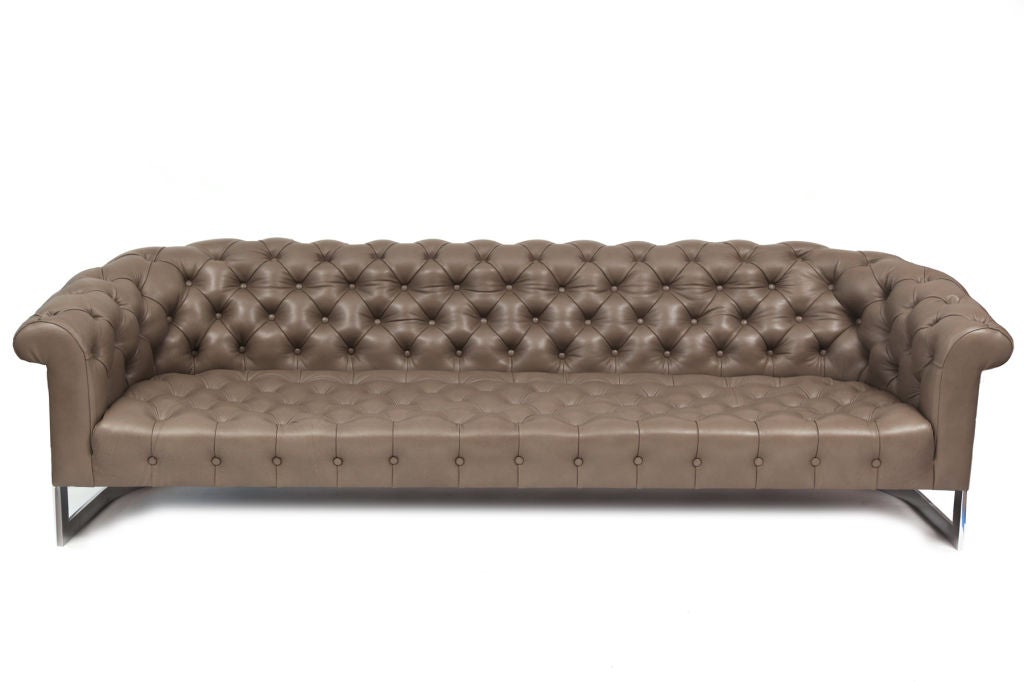 Milo Baughman Thayer Coggin Leather Chesterfield Sofa