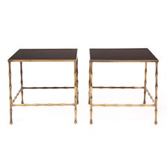 Brass Bamboo & Vitrolite Side Tables