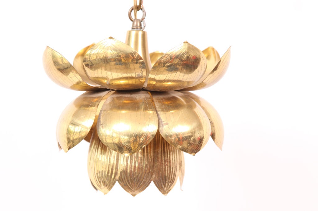 Late 20th Century Three Brass Lotus Lamp Chandelier