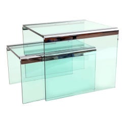 Pair of Glass & Chrome Tables by Pace