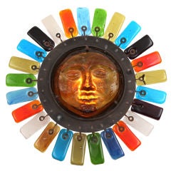 Wonderful Glass & Iron Sun Wall Sculpture Light