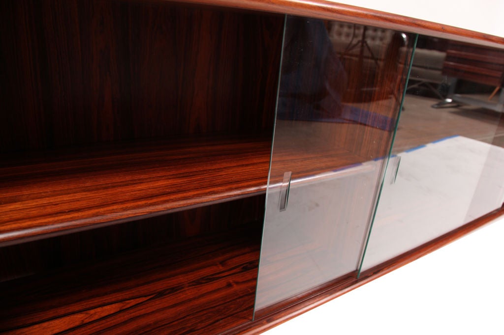 Wood Brazilian Rosewood and Glass Floating Wall Credenza