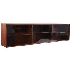 Brazilian Rosewood and Glass Floating Wall Credenza