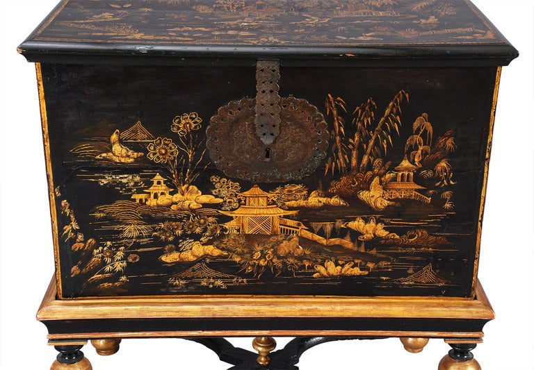 18th Century and Earlier Gilt and Black Japanned Box on Stand