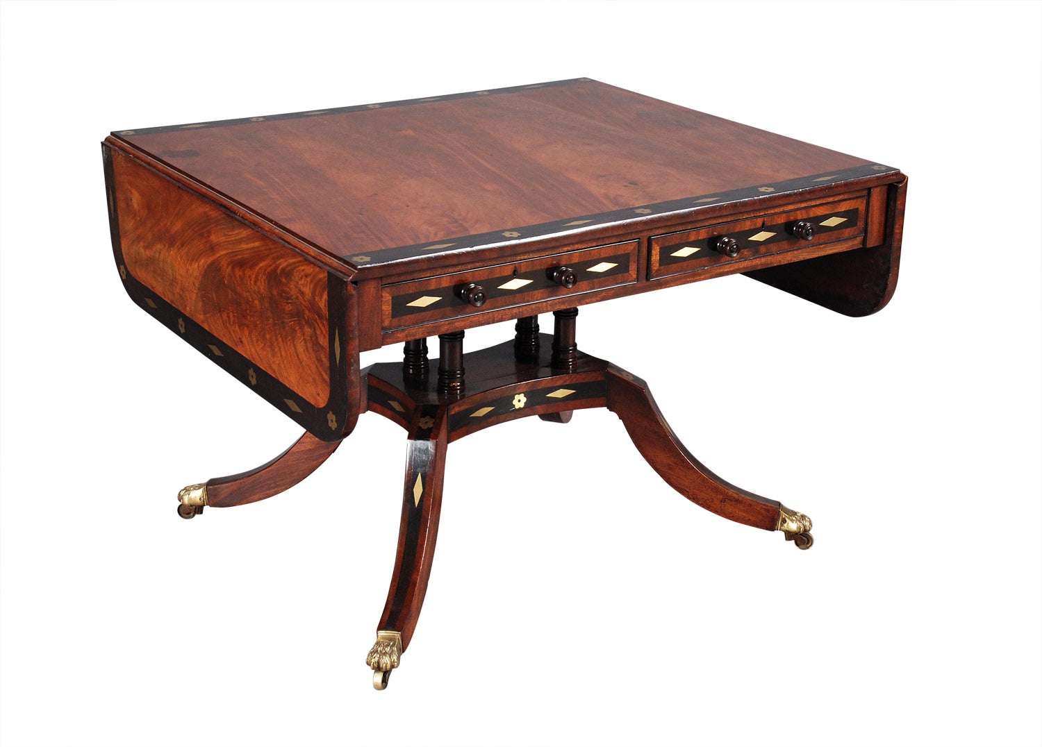 Regency Period Mahogany Library Table with Brass Inlay For Sale
