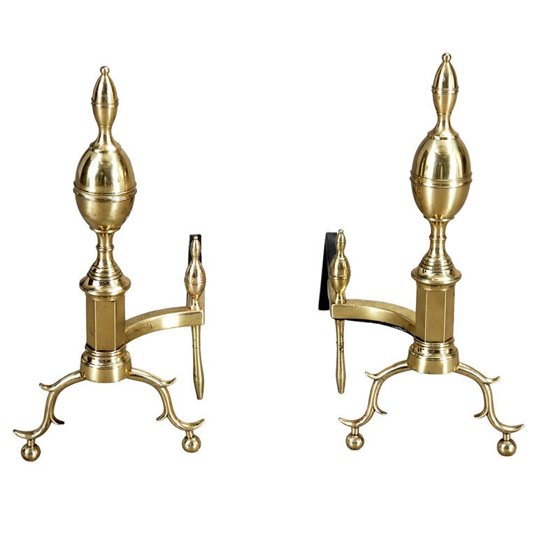 Pair of Double-Lemon Top Brass Andirons