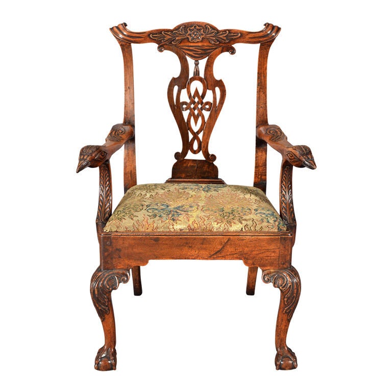 Highly Carved Chippendale Period Armchair
