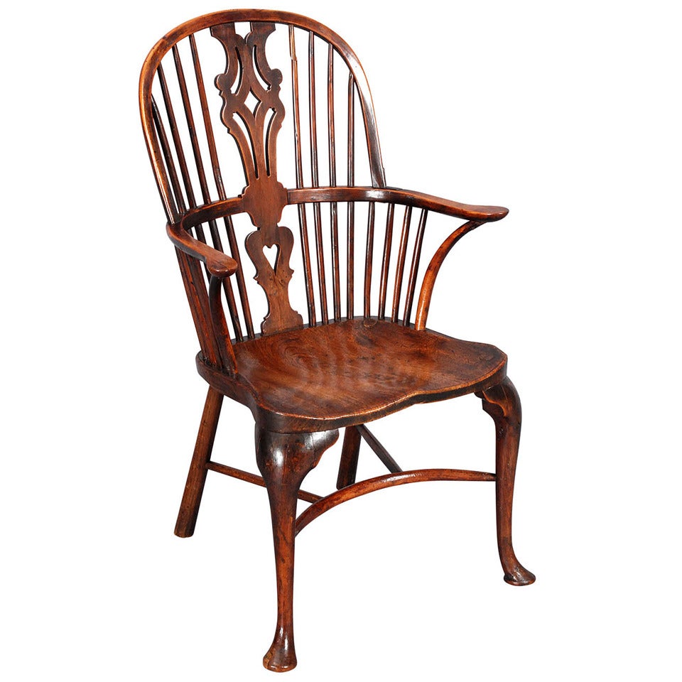 A Yew-Wood and Elm Windsor Chair with Cabriole Legs For Sale