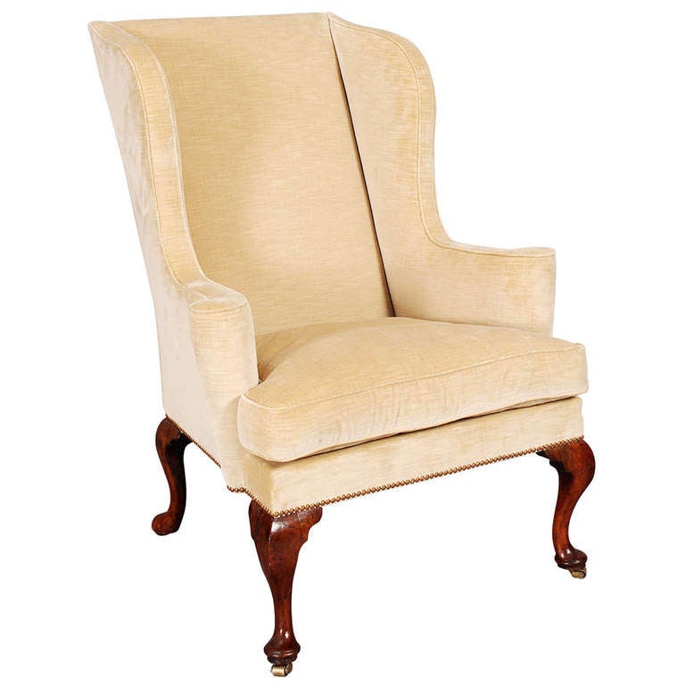Walnut Wing Chair on Four Cabriole Legs at 1stdibs