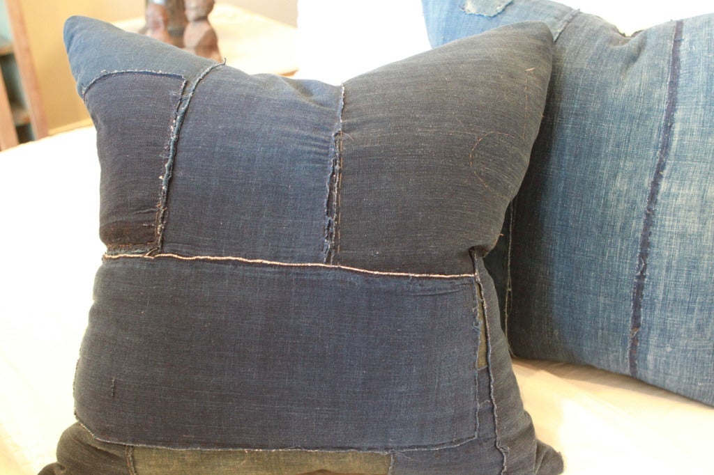 Mid-20th Century Antique Japanese patched boro pillows {pair}