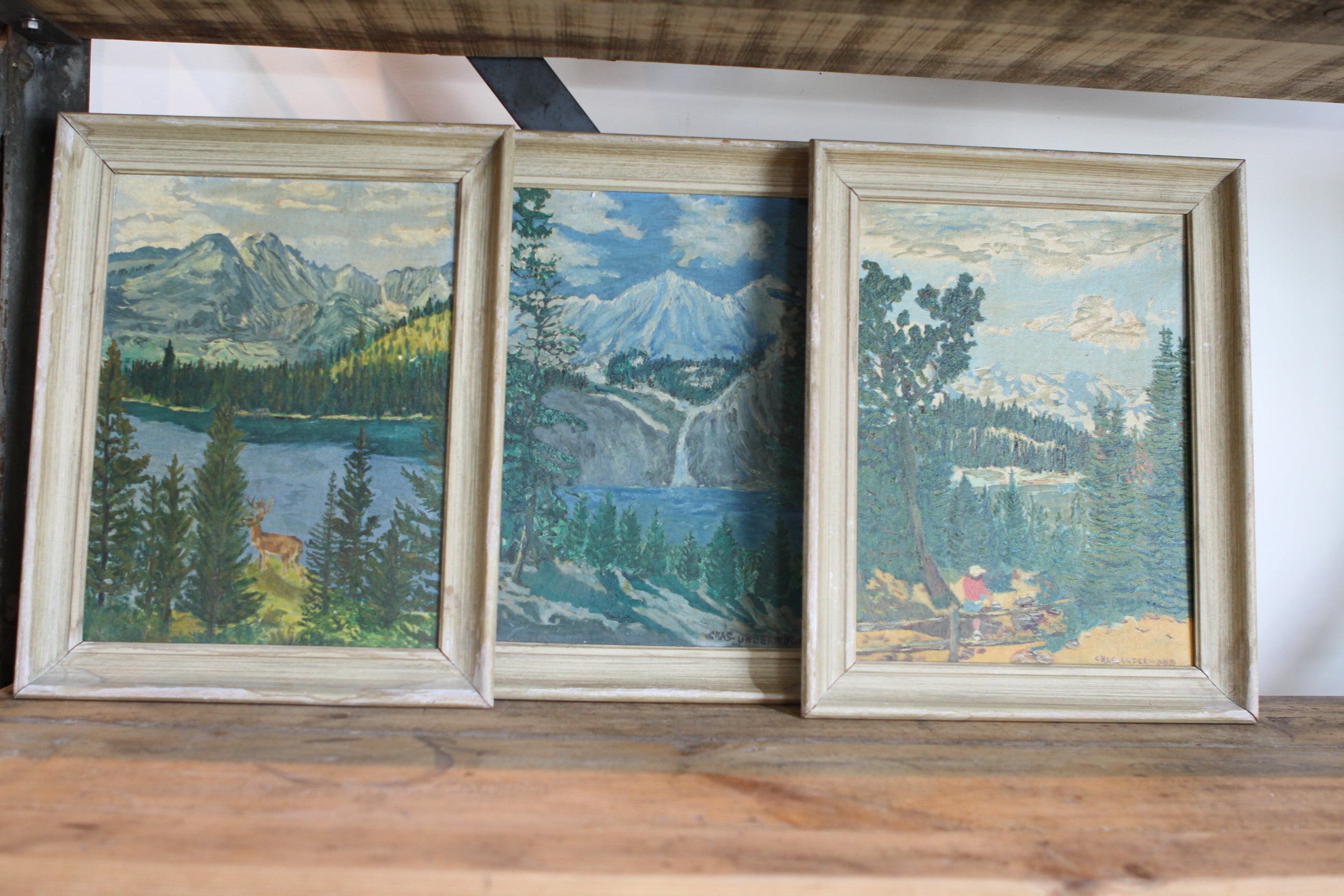 Set of 3 vintage paintings For Sale