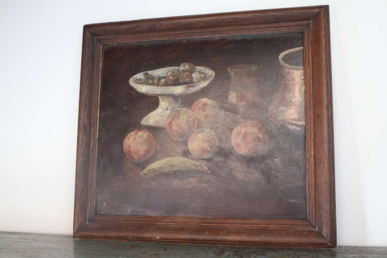 Beautiful signed, antique still life.  Oil on board.  Old wood frame.
