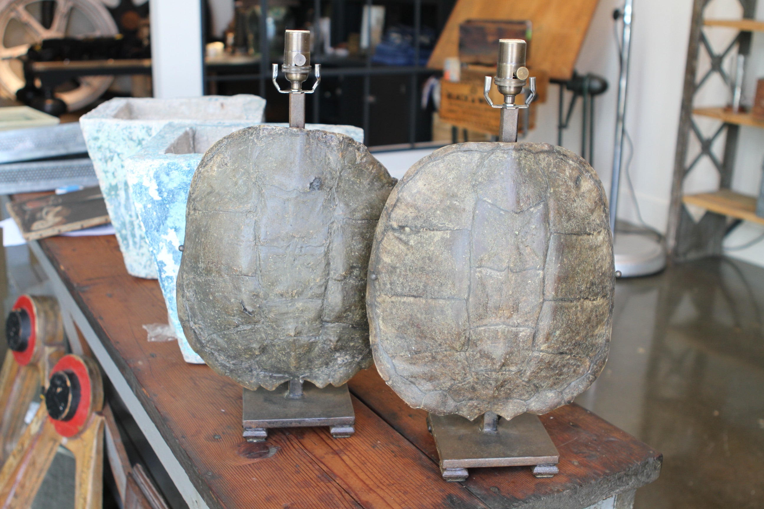 Pair Of Old Tortoise Shell Lamp Bases