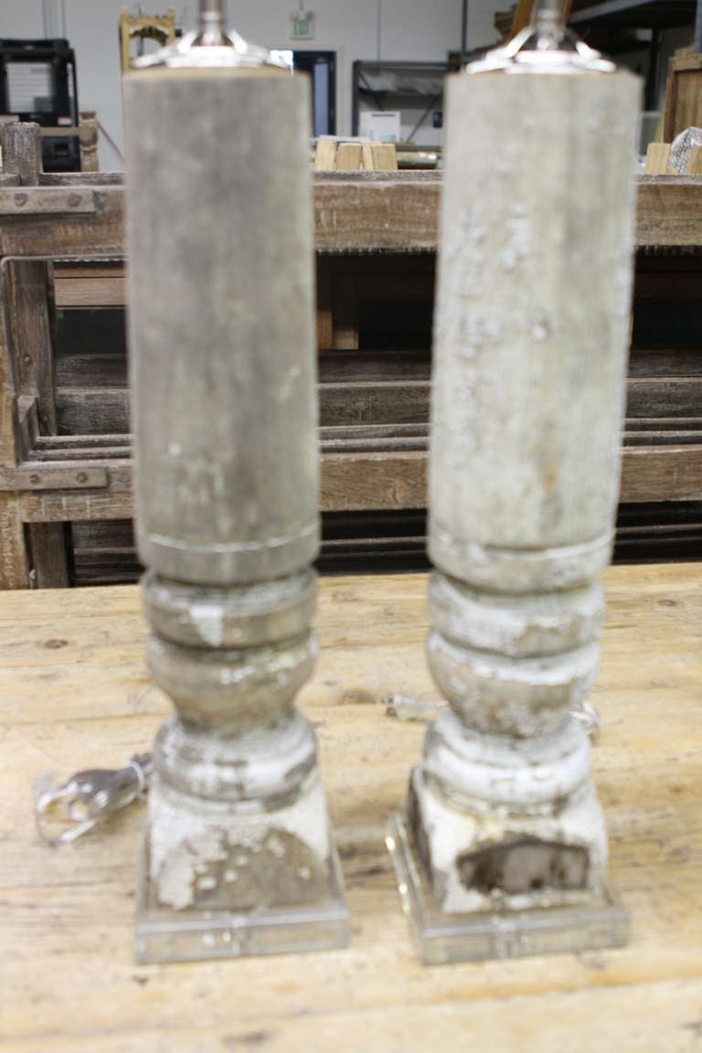 Wood Pair Of Antique Baluster Lamp Bases