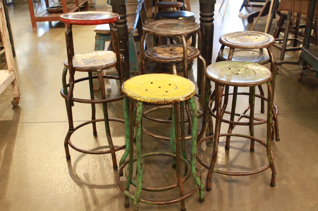 Old metal stools, chippy paint, great patina.