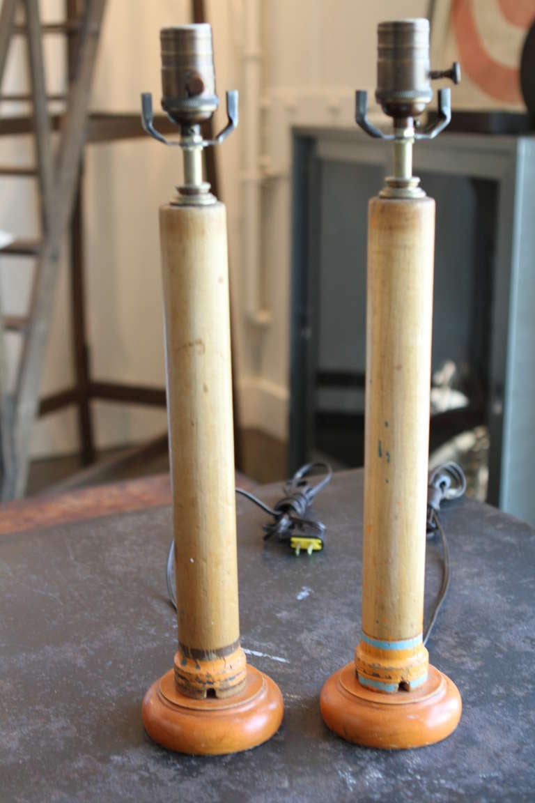 Pair Of Old Spool Table Lamp Bases