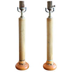 Vintage Pair Of Old Spool Table Lamp Bases