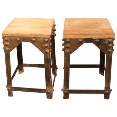 Pair of old stools with rivets