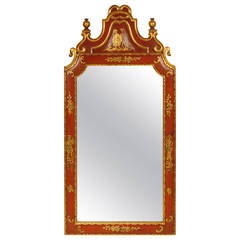 Red Chinoiserie Decorated Mirror