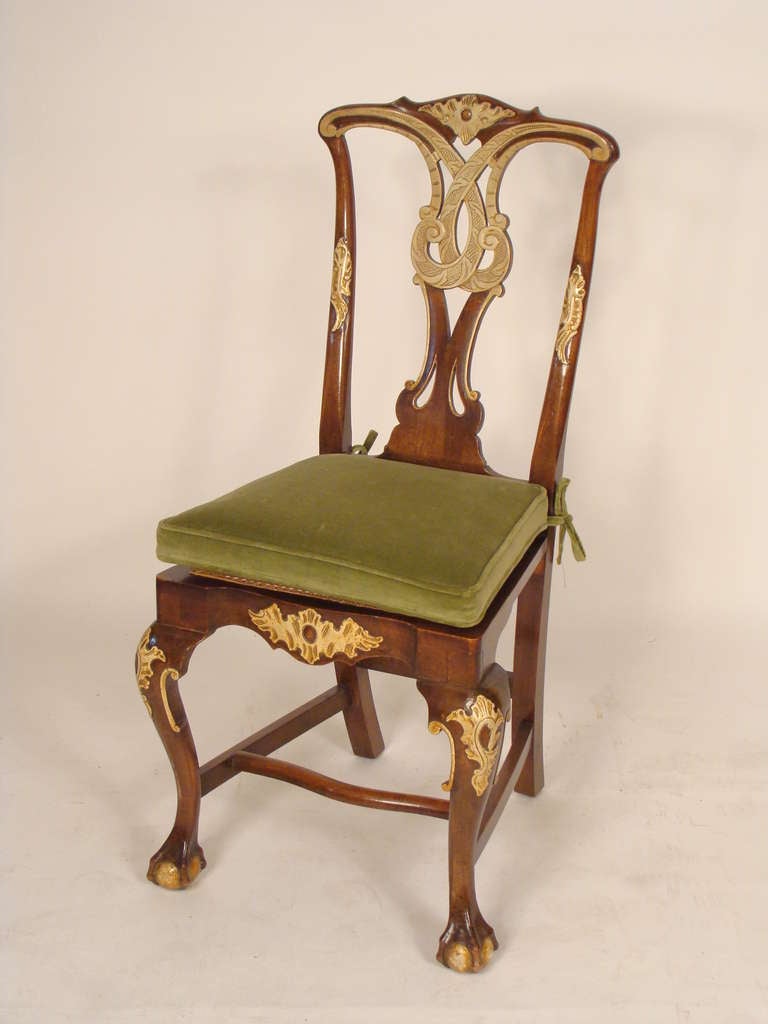 Pair of Portuguese Georgian style side chairs, late 19th century. Seat height  of the chair frame is 18 1/4
