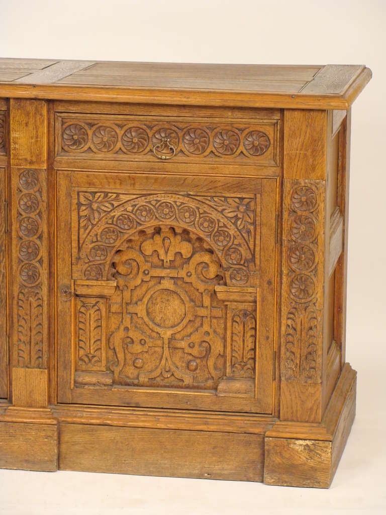 Spanish style carved oak credenza, late 19th century.