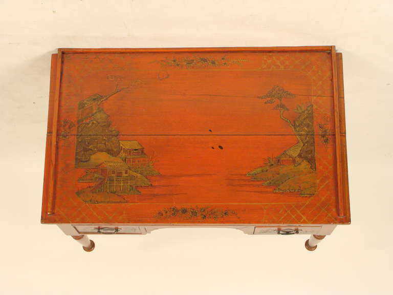 Red Chinoiserie Decorated Writing Table In Good Condition In Laguna Beach, CA