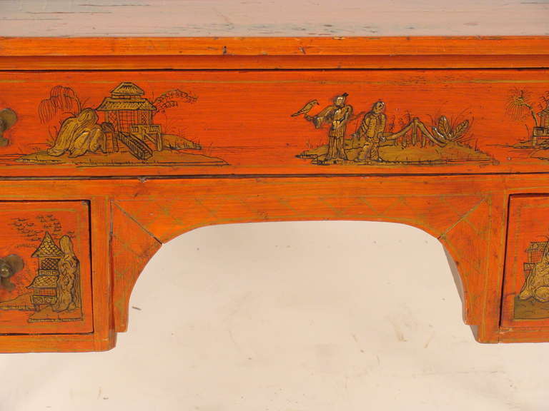 Wood Red Chinoiserie Decorated Writing Table