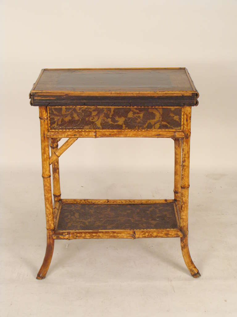 Bamboo and Chinoiserie Games Table In Good Condition In Laguna Beach, CA