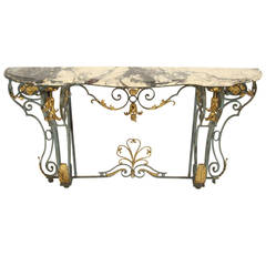 Painted and Gilt Wrought Iron Console Table
