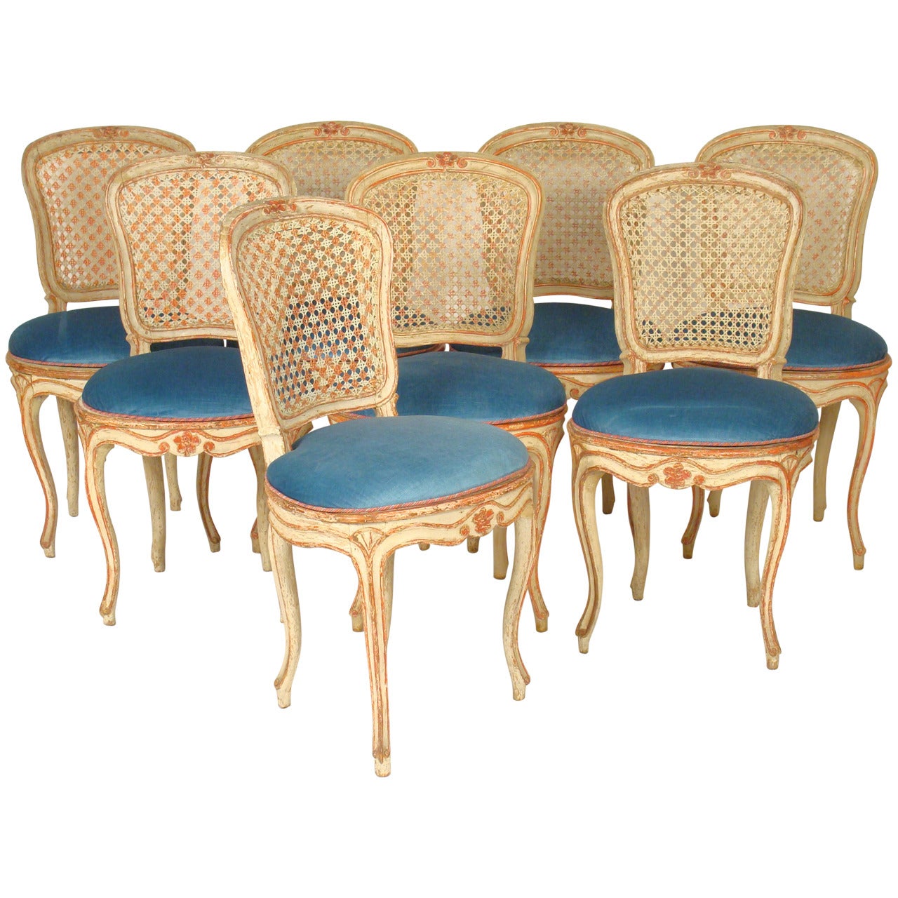 Set of Eight Painted Louis XV Dining Room Chairs at 1stDibs