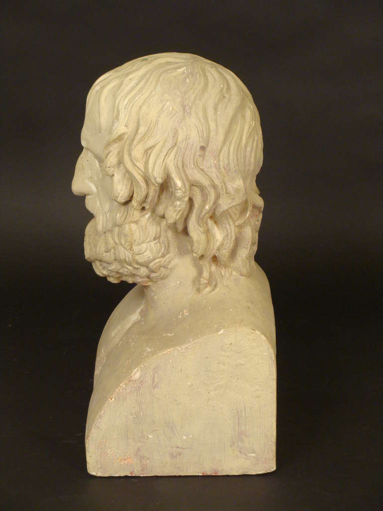 Composition bust of Euripides, 1st half of the 20th century. There is a round seal on the lower front area that says 