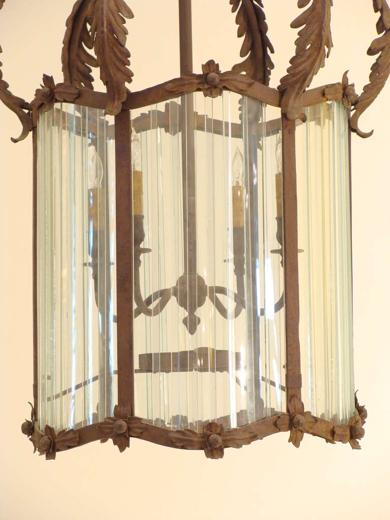 Iron and Glass Chandelier In Good Condition In Laguna Beach, CA