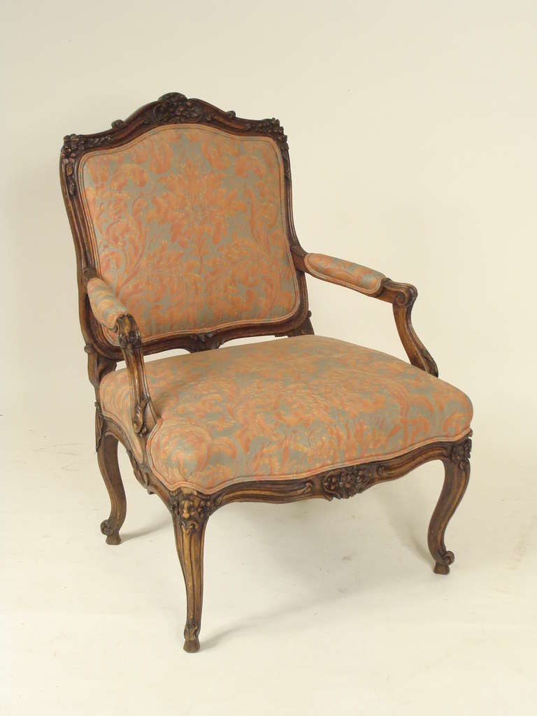 Louis XV Style Fauteuil with Fortuny Upholstery