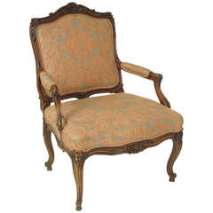 Louis XV Style Fauteuil with Fortuny Upholstery