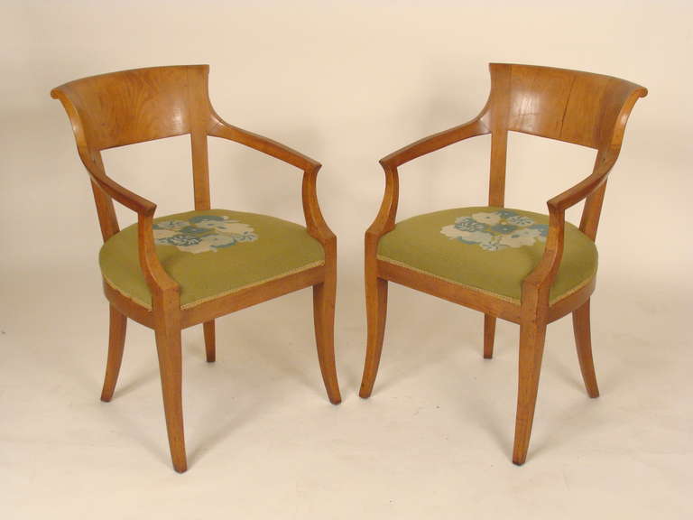 Pair of neoclassical style armchairs, mid-20th century. When inquiring about these chairs please refer to store inventory number 15215.