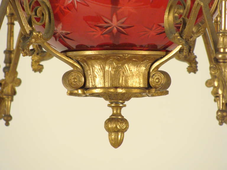 19th Century Ruby Glass and Gilt Bronze Chandelier