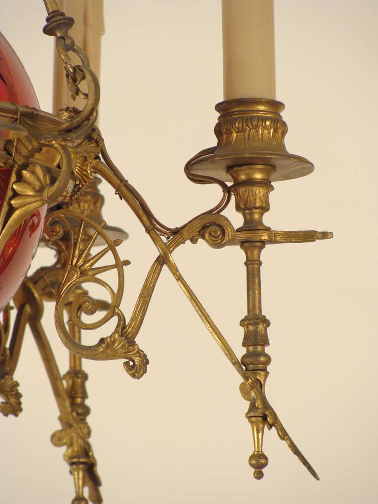 Ruby Glass and Gilt Bronze Chandelier 1