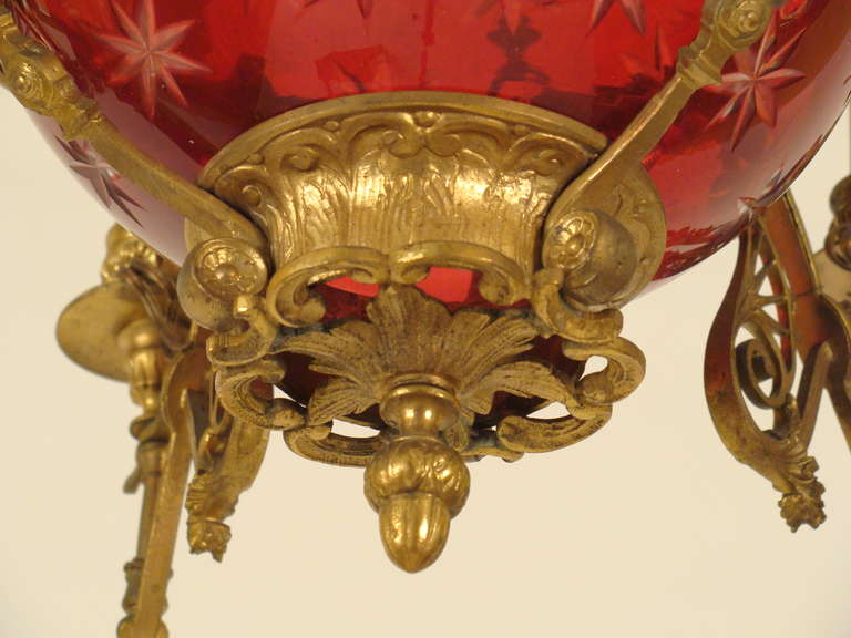 Ruby Glass and Gilt Bronze Chandelier 5